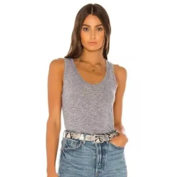 MONROW scoop neck grey heather tank top/poly/cotton/rayon/L - Picture 1 of 6